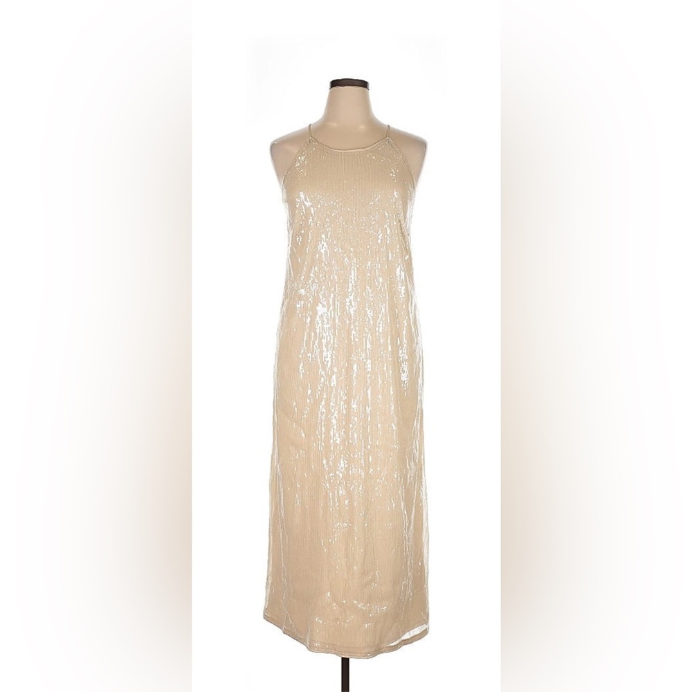 A New Day Elegant Sequin Sleeveless Cocktail Dress - Cream